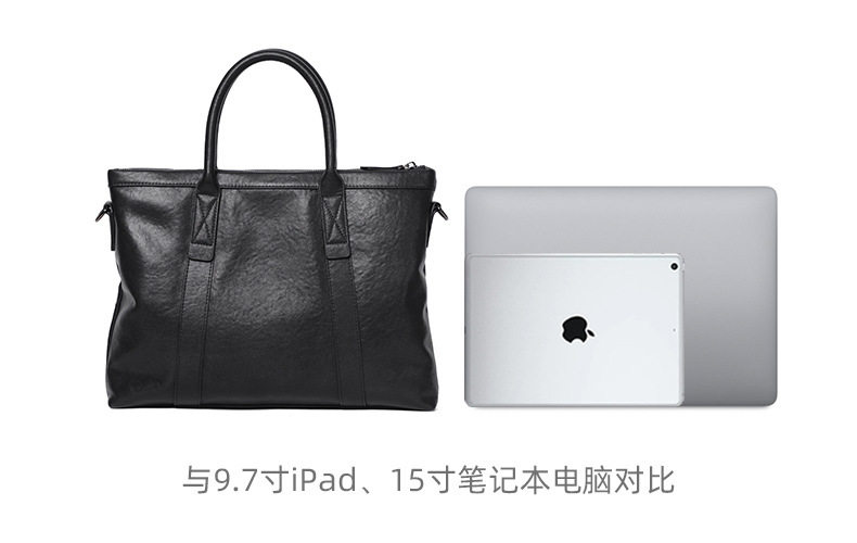 Túi xách nam da bò thật kiểu công sở mỏng nhẹ đeo chéo một vai đựng laptop 13 inch — Màu đen chi tiết 11