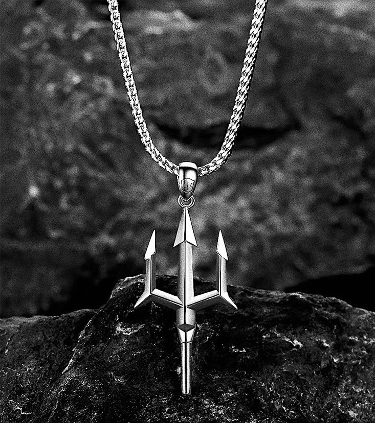 Collier trident de Neptune en alliage à pompon transfrontalier, design masculin européen et américain, pendentif hip-hop audacieux_voghion.com