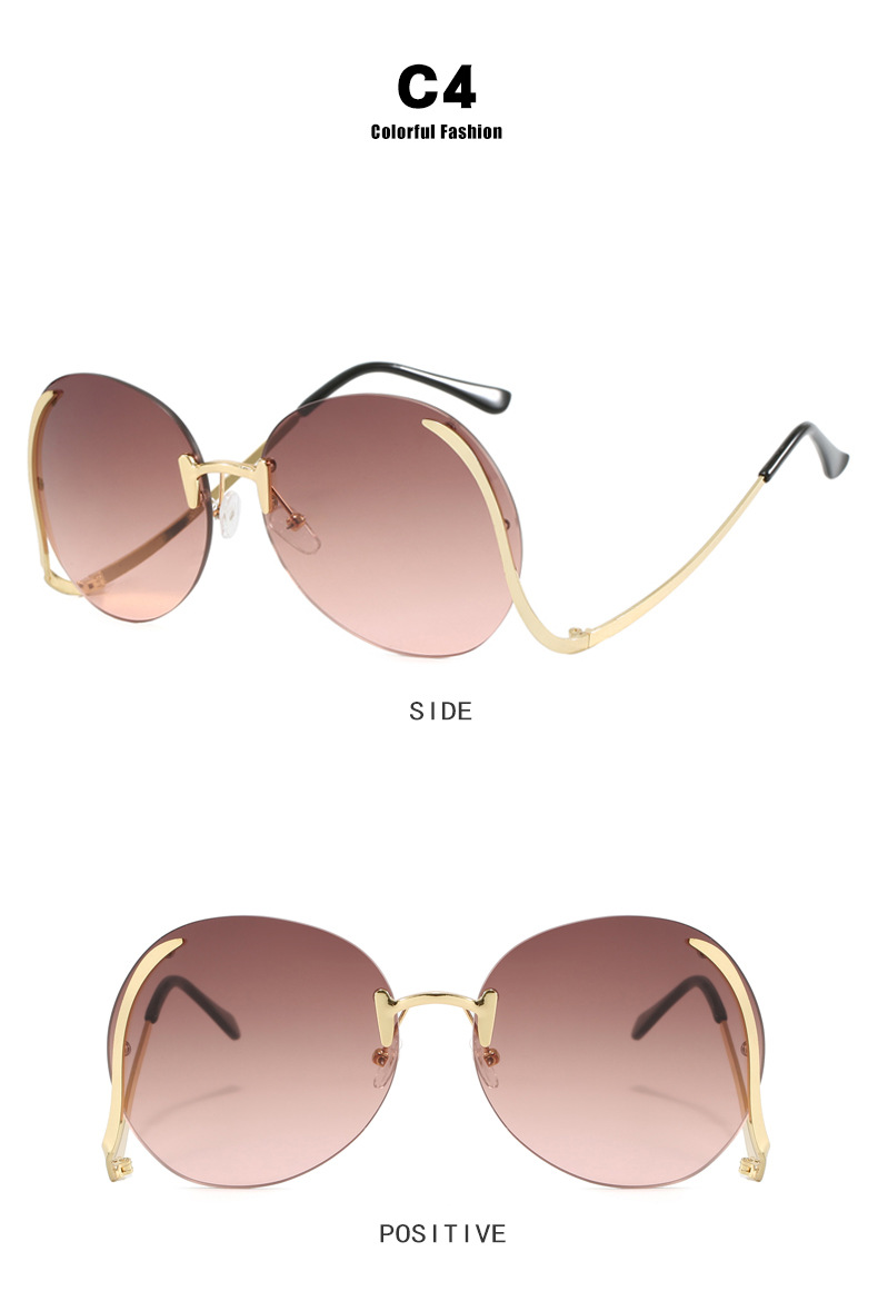 45g Weight Frameless Glasses Structure Sunglasses Classification PC, UV400 Protection Lens Material Round Frame Glasses Style Travel, Fashion Wear, Sun protection Occasion Solid Color Pattern All Seasons Season Women's Gender Personality, Exaggerated, Street Style Personality Exaggerated Street Solid Color PC UV400 Protection Round Frame Frameless Women's Sunglasses 9