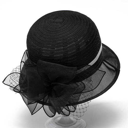 French-style hat for women, British-inspired organdie, suitable for middle-aged and elderly women, spring and summer flower elegant hat, sun protection and sunshade hat, bucket hat
