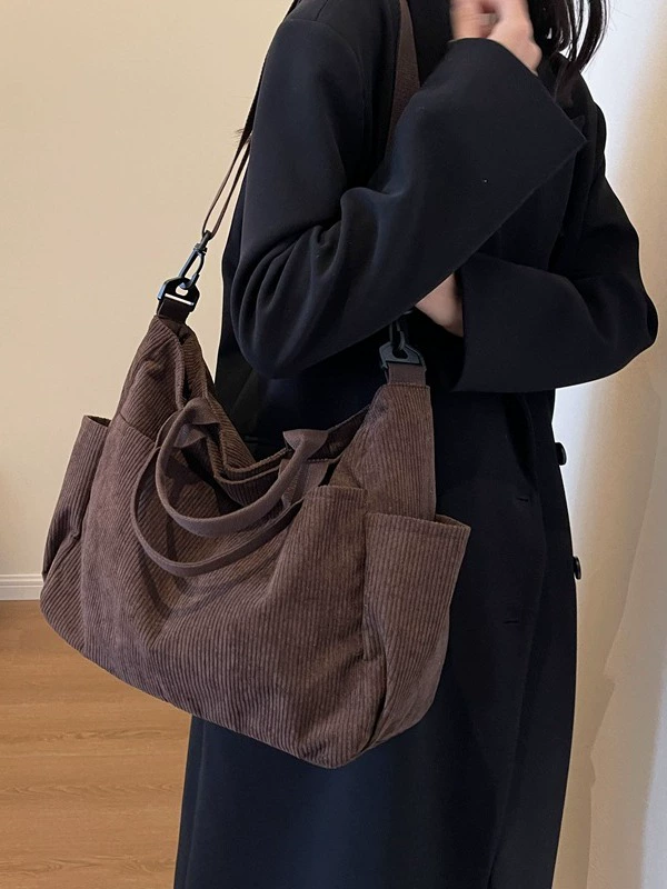 Capacious cloth bag, demi-season one-shoulder bag