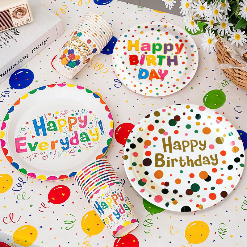 Degradable Thick Dot Disposable Cake Tableware Paper Plate Birthday Round Tableware Afternoon Tea Cake Plate