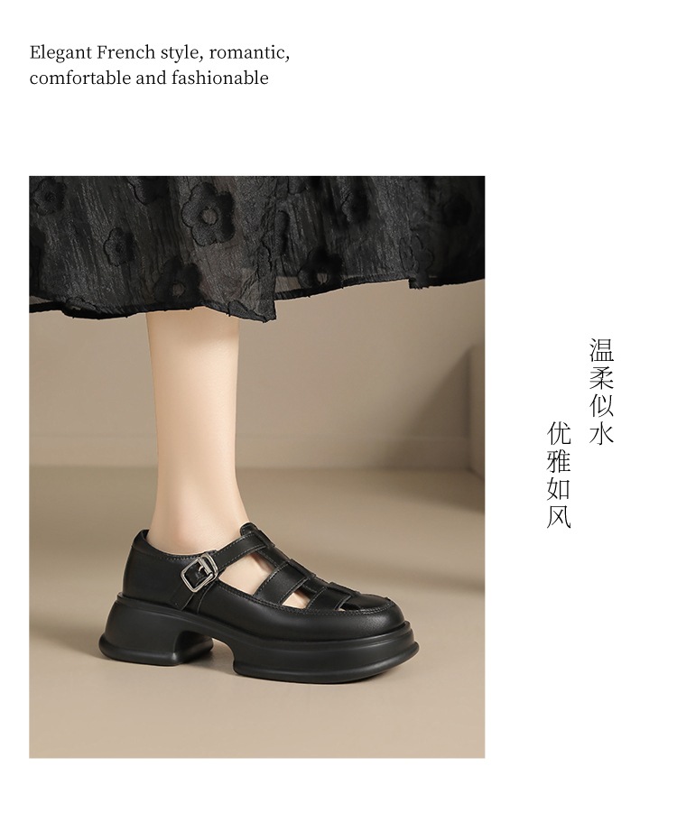 Dép sandal La Mã nữ đế dày da thật bít mũi — BK153 màu đen chi tiết 18