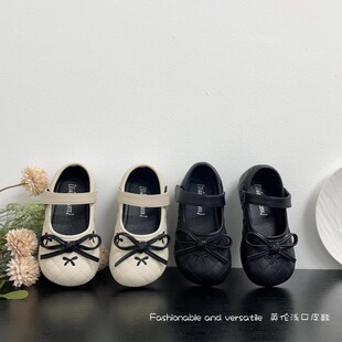 Stylish Bow Baby Princess Shoes Sweet Style Shallow Mouth Shoes 2025 Spring Girls Fashion Small Leather Shoes