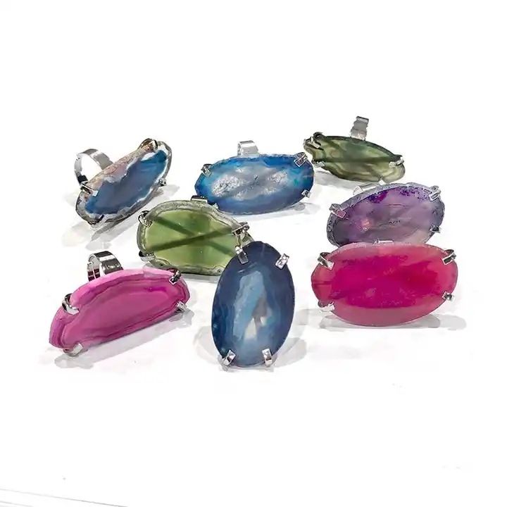 Customized Natural Stone Agate Piece Ring for Women Bohemian Ring Ring Gemstone Mixed Multi-Color Jewelry Jewelry