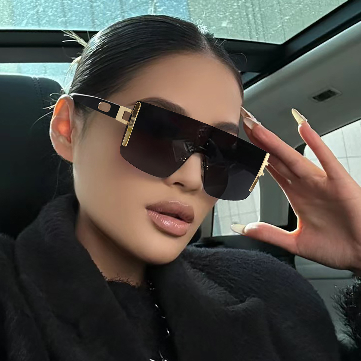 Nuevas películas integradas sin marco transfronterizas para hombres y mujeres con el mismo estilo, pasarelas europeas y americanas de vanguardia, gafas de sol de lujo ligeras, gafas de sol para exteriores