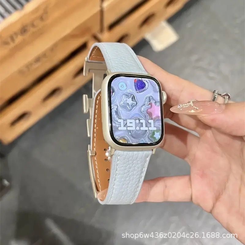 Cross-border Instagram compatible Apple Watch, Apple IWATC, litchi texture silicone leather strap S9 Comfort Ultra undefined