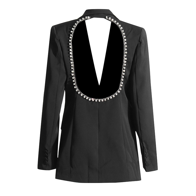 Women's Clothing Fashionable Temperament Lady Style Suit Jacket For Women Autumn New Sexy Backless Diamond Design Small Suit_voghion.com