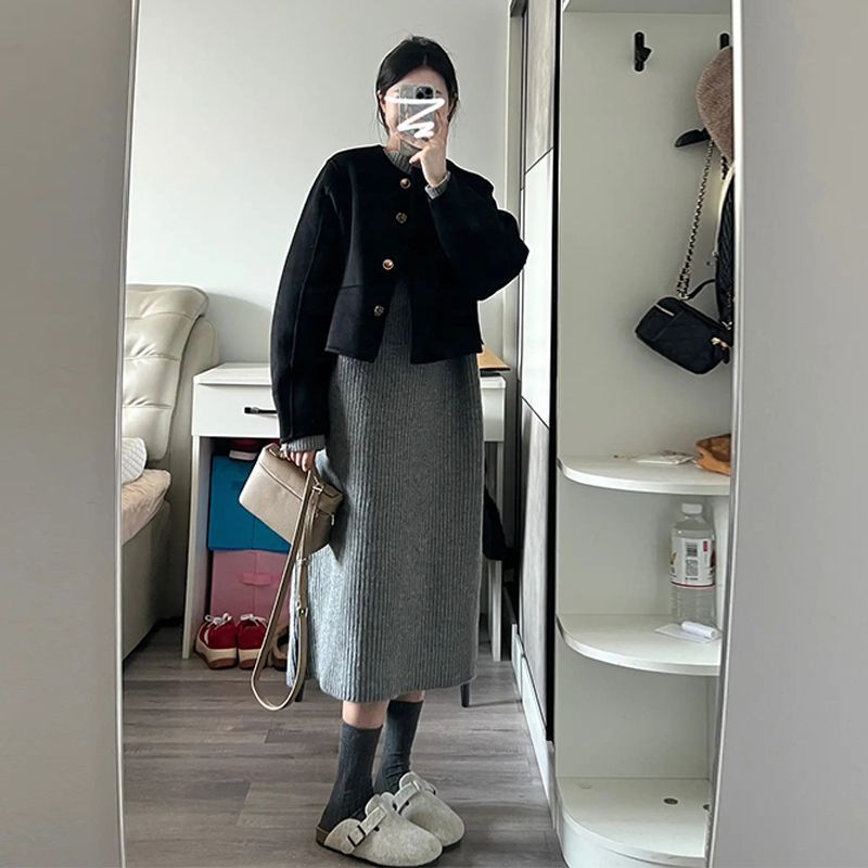今年流行漂亮套装毛衣裙女2025春秋新款高级感超好看针织连衣裙子|undefined