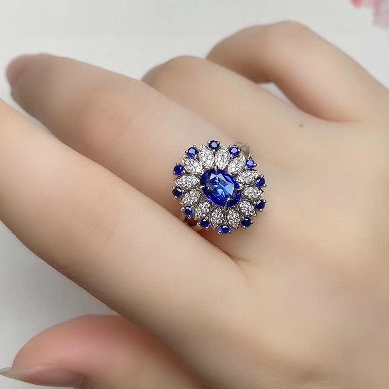 Fashion Imitation Sapphire Ring 2 Carat European And American Three-dimensional Color Treasure Open Ring Female display picture 13