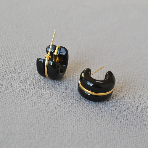 Le Marais Korean-style niche design gorgeous colorful coarse simple small gold thread C-shape earring earrings jewelry for women