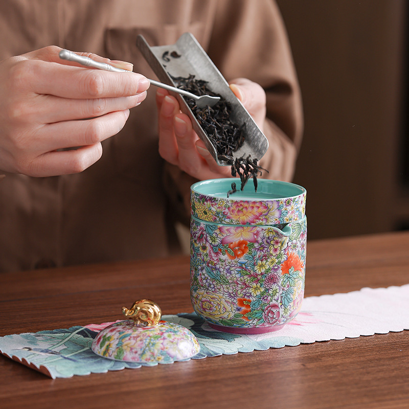 携帯バッグ旅行茶器セット一本三杯ガラス快客杯陶磁器工夫ティーポット熱くないコップ|undefined
