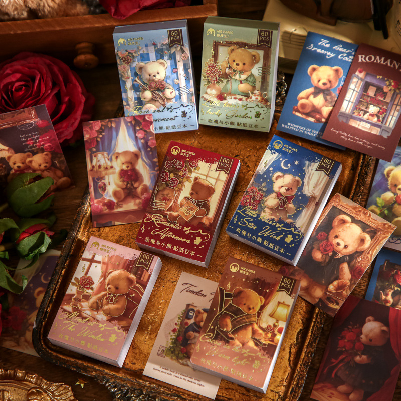 Mr. Paper Sticker Bean Ben Rose and Bear Series Tema romántico Mini libro de cuentas a mano Material Pegatinas decorativas