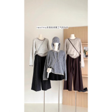 韩系花色拼接软糯马海毛衣女2025秋冬新款慵懒宽松百搭针织衫上衣