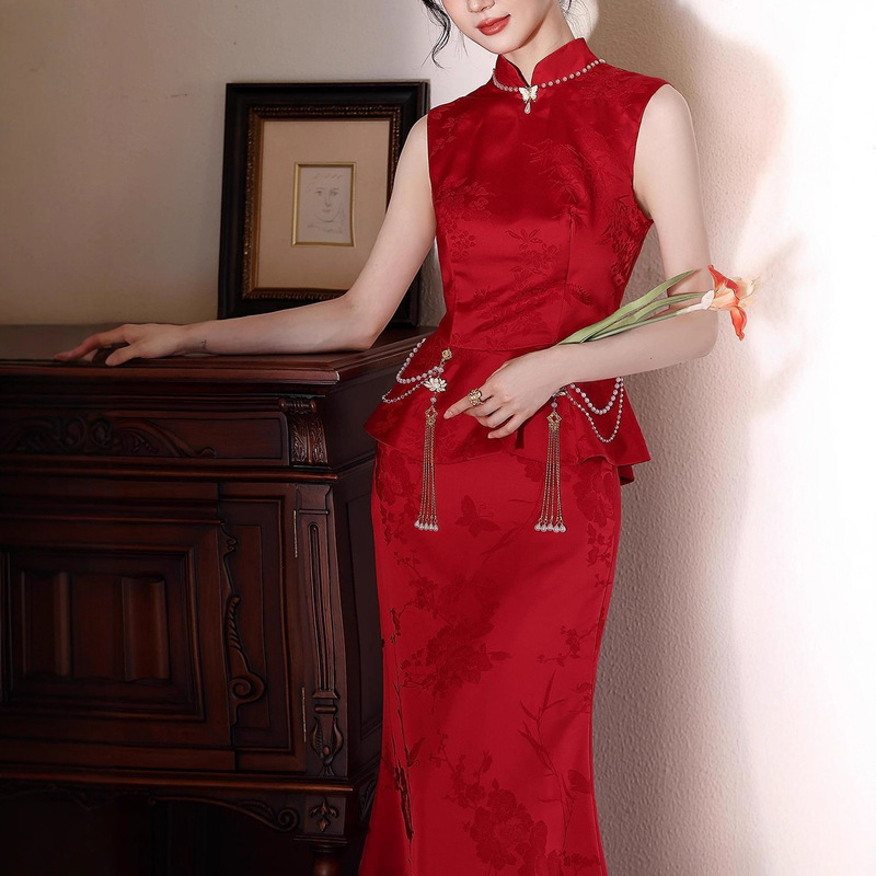 新中式旗袍女2025新款夏敬酒服新娘订婚礼服裙女高端轻奢小众晨袍|undefined