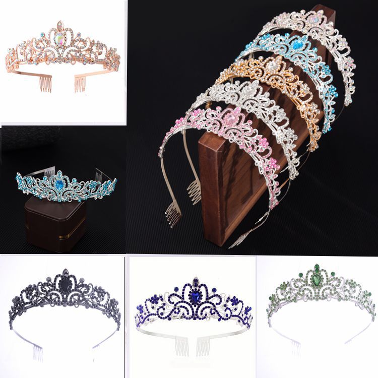 Corona nupcial transfronteriza de aleación con diadema, corona de boda, corona de cumpleaños con diamantes incrustados, superventas, de lujo, de cristal, magnífica, estilo princesa