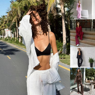 2025 Cross-Border Pure Cotton Shirt and Pants Suit European and American Spring and Summer New Loose Long-Sleeved Shirt Casual Suit for Women