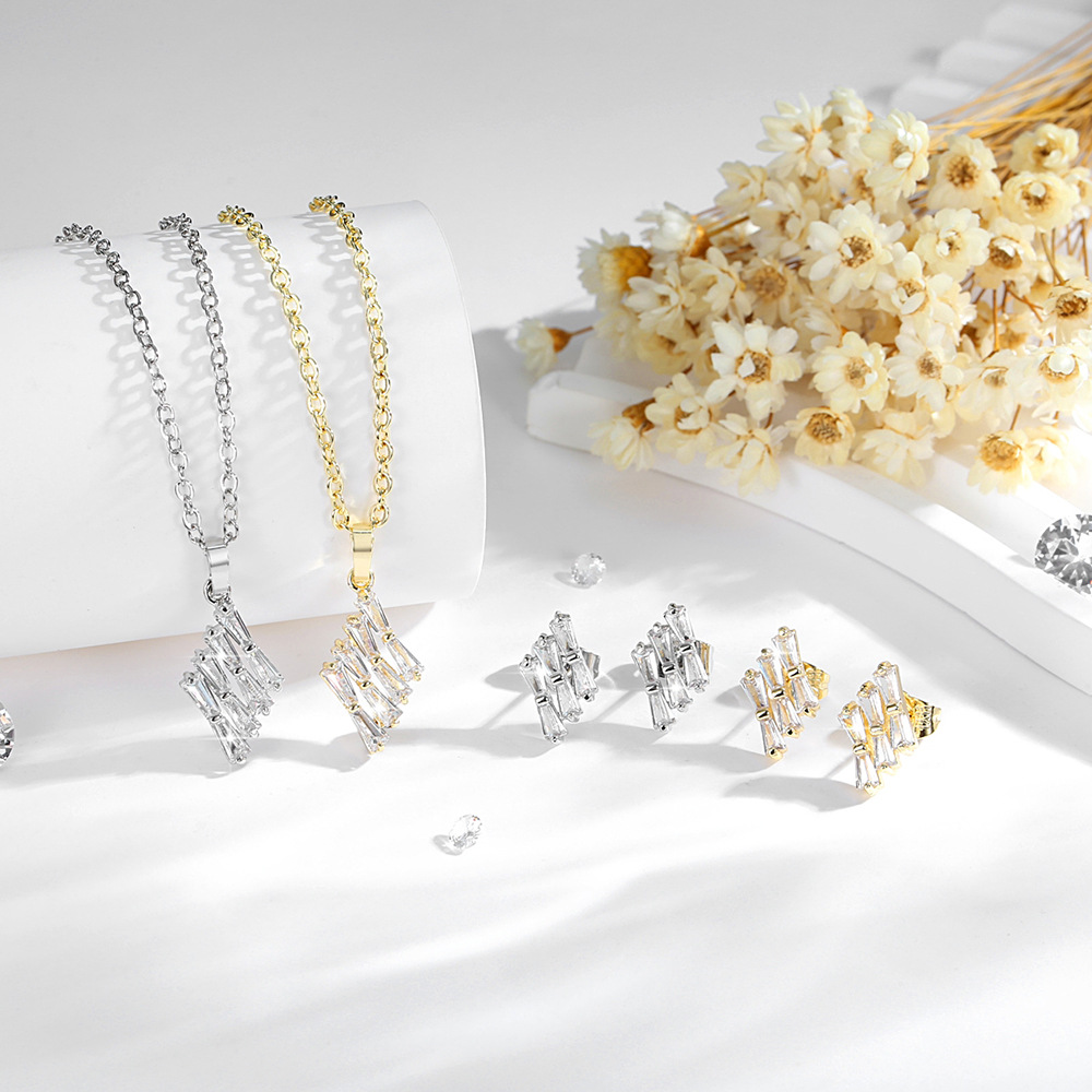 Amazon transfronterizo conjunto de joyería de geometría femenina clásica colgante de zircón aretes de oro 14 quilates chapados en cobre
