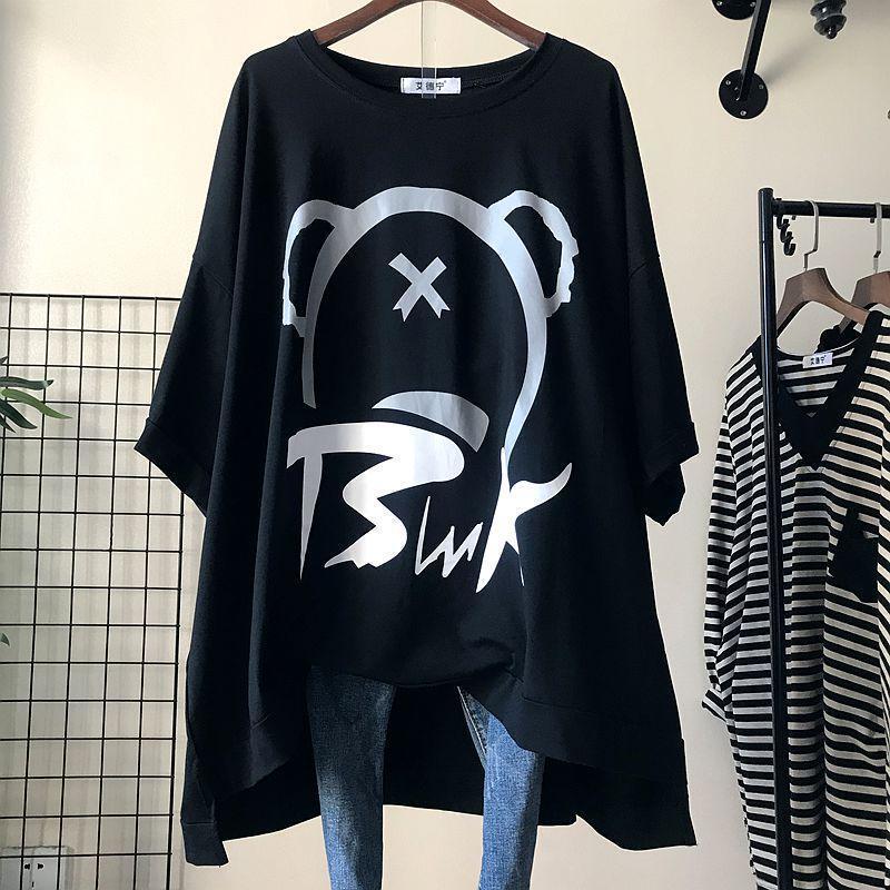 Add fertilizer to increase the size of women's clothing 300kg loose belly half sleeve T-shirt fat girl long maternity clothing 200kg