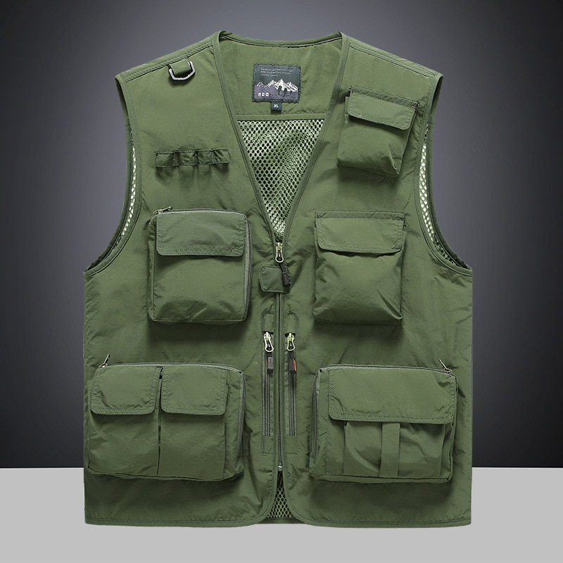 Primavera y otoño nuevo chaleco de hombre de bolsillo delgado de moda transpirable al aire libre camisa de hombro chaqueta de color sólido para hombres