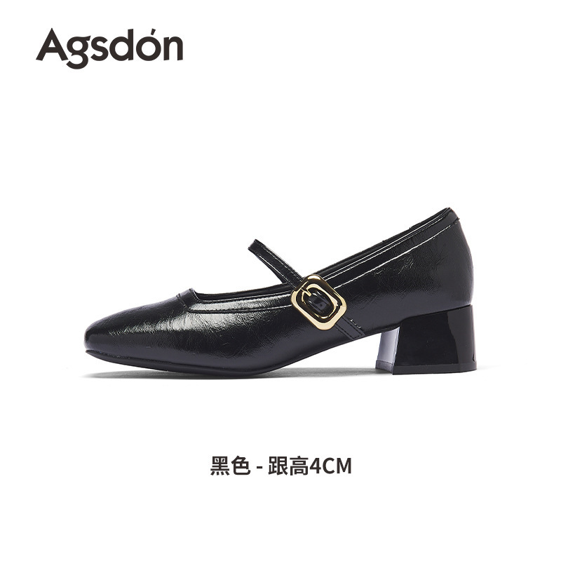 奥古狮登红色玛丽珍单鞋女2025新款秋季法式方头浅口晚晚风小皮鞋|undefined