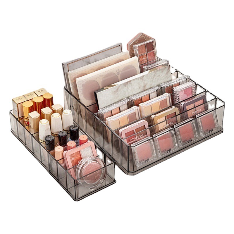 Caja de almacenamiento multifunción de escritorio. Pintalabios. Esmalte de uñas. Paleta de sombras de ojos. Organizador dividido. Accesorios cosméticos. Expositor.