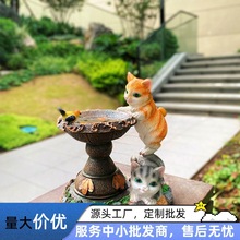 批发跨境户外花园装饰摆件小猫咪动物阳台太阳能庭院灯树脂工艺品