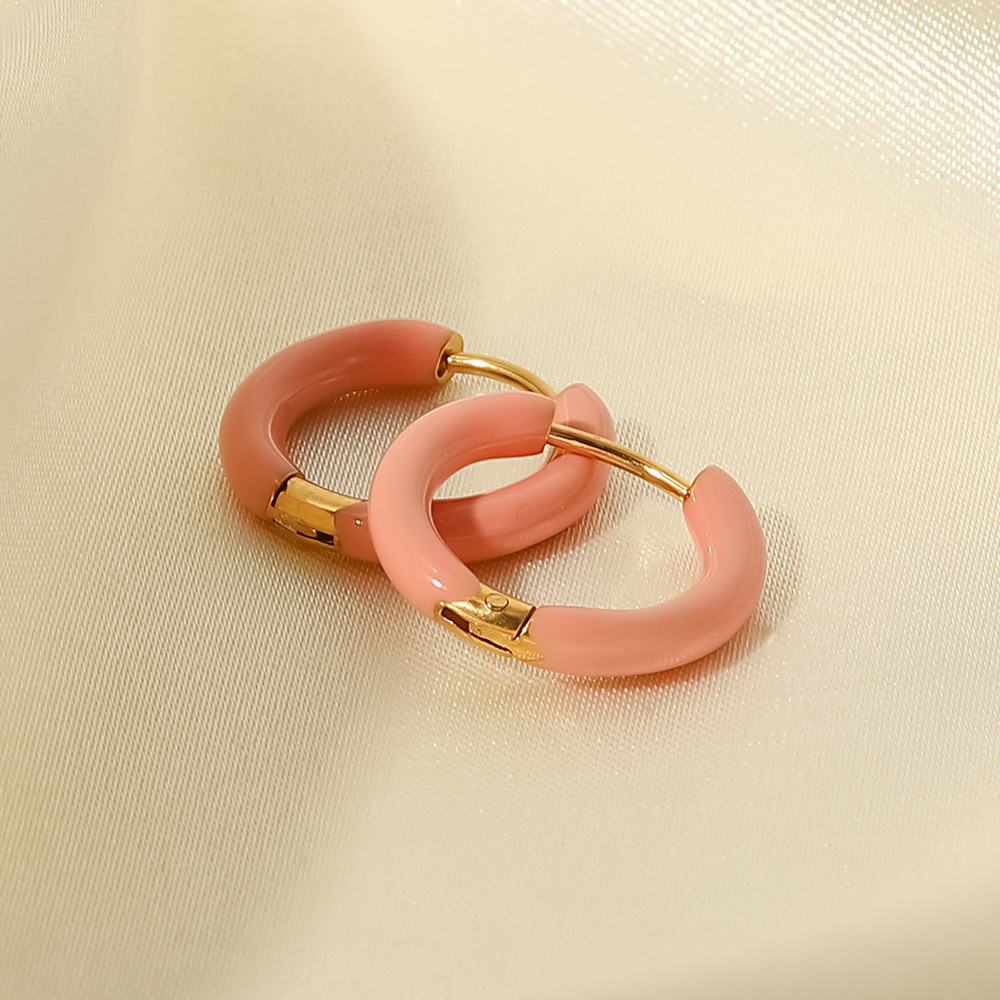 Fashion Solid Color Stainless Steel Earrings Enamel Gold Plated Stainless Steel Earrings