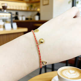 小红书钛钢复古红绳手链气质新款手工编织葫芦小福牌手环时尚链条