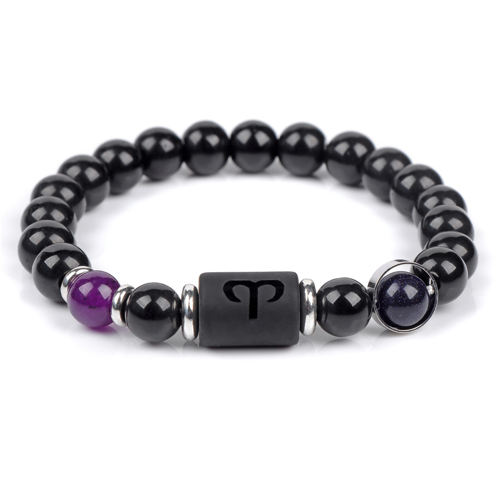 Twelve Constellations for Men's Couples Glass Bead Elastic Rope Bracelet_voghion.com