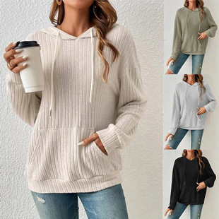 2023 European and American cross-border foreign trade autumn and winter New knitwear hooded pit kangaroo pocket long sleeve sweater 9856