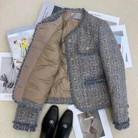 紫色小香风羽绒服女冬季2025新款加厚流苏白鸭绒内胆毛呢短外套女