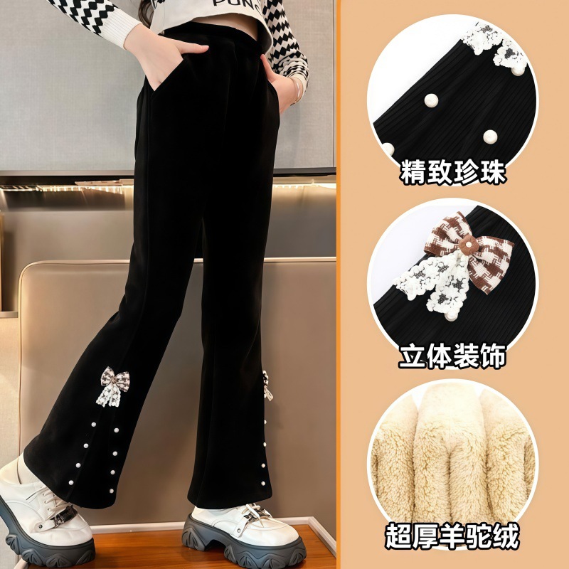 女童喇叭裤子春秋季2025新款中大儿童洋气女孩宽松休闲灯芯绒裤子
