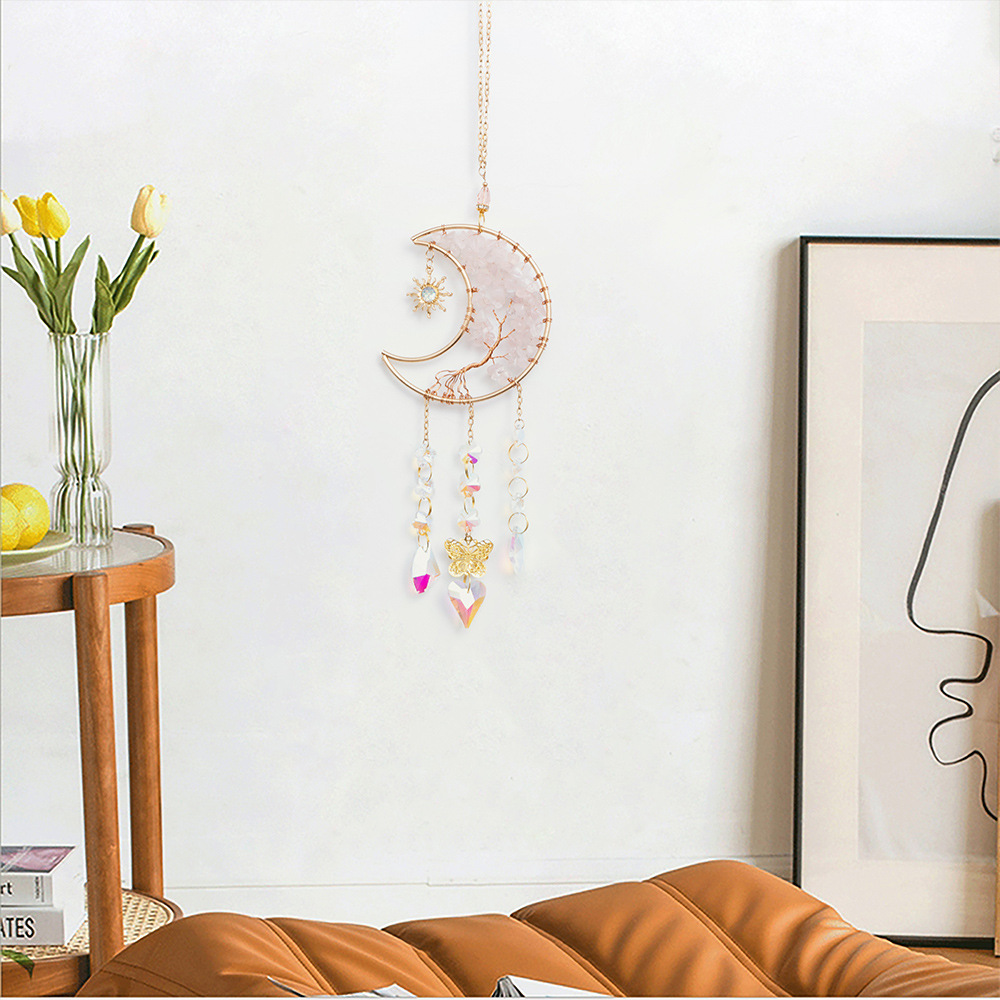 Wholesale Foreign Trade Jewelry: European & American Pink Quartz Moon, Tree of Life Car Charm, Crystal Gravel, and Crystal Accessories