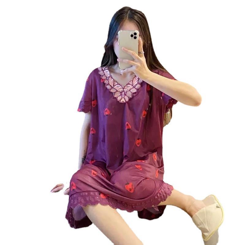 2023 camisón de las mujeres pijamas de verano estudiante delgado más tamaño de mediana edad vestido de una pieza desgaste del hogar Comercio exterior al por mayor