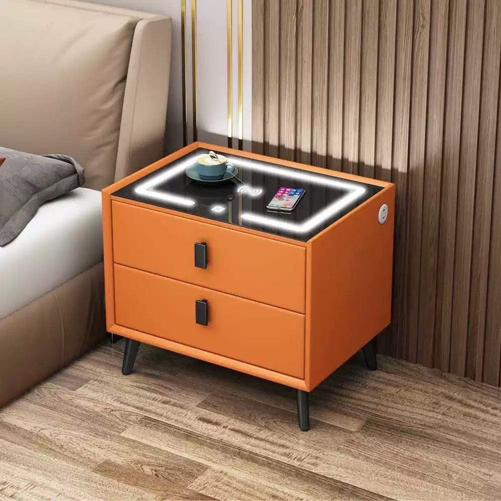 Mesa de cabecera inteligente transfronteriza moderna y simple carga inalámbrica con audio LED multifuncional gabinete de cabecera de dormitorio residencial