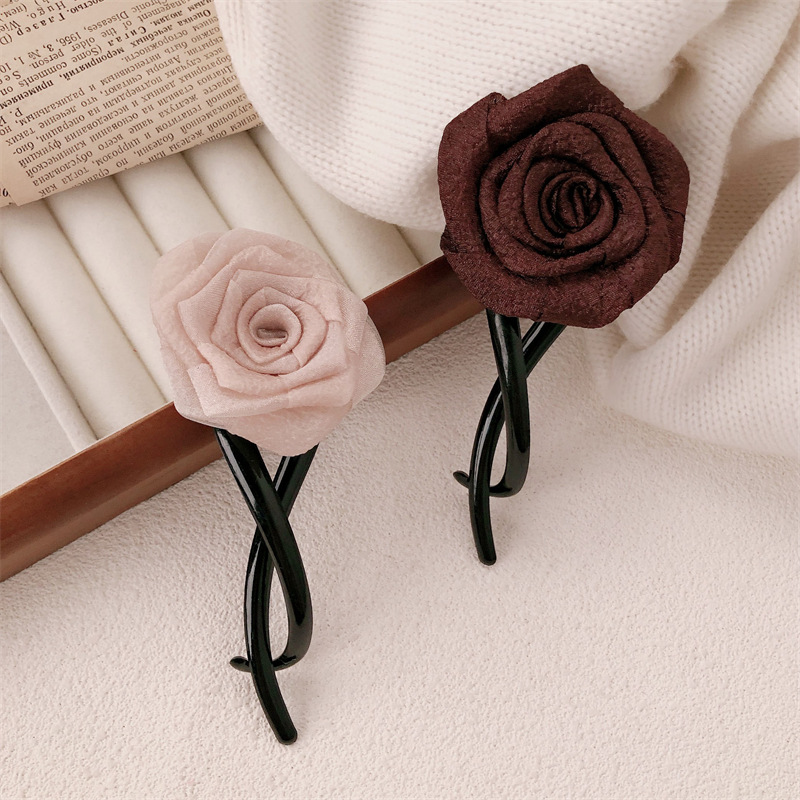 Meilad retro rosa torsión clip simple camellia una palabra de banano nuevo temperamento tocado de cabello fija