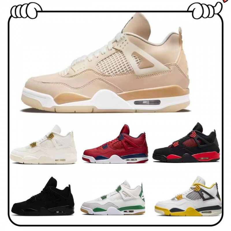Putian Aj4 White Sail Electric Mother Black Red White Cement Air Cushion Basketball Shoes Joe 4 Non-Slip Men's and Women's Sports Shoes Cross-Border Foreign Trade