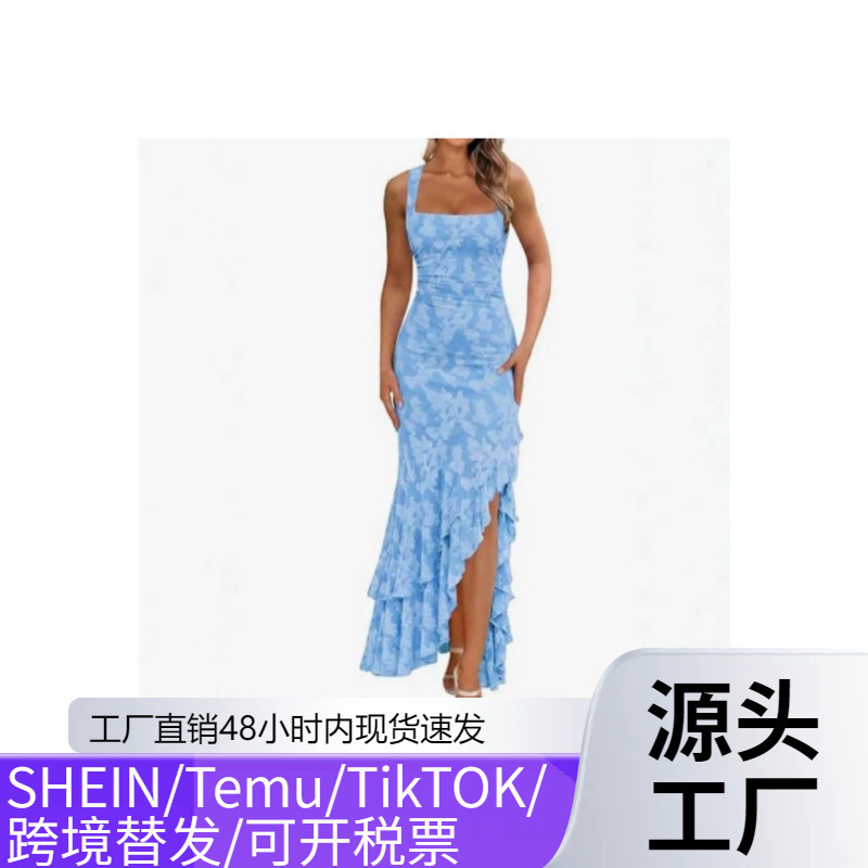 European and American style floral strap dress, backless, bodycon, fishtail, elegant long dress, vintage evening gown, bestseller European and American style floral strap dress, backless, bodycon, fishtail, elegant long dress, vintage evening gown, bestseller