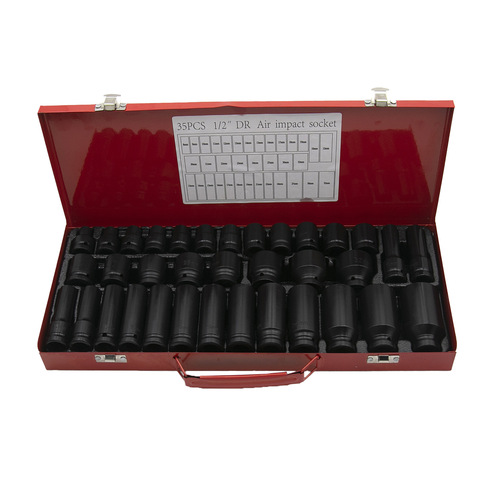 New 12.5MM Series 1/2 Short Extended Pneumatic Socket Thickened 35-Piece Set Combination Automotive Repair Tool