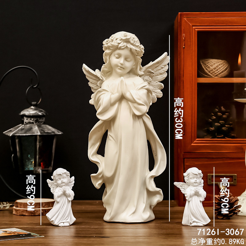Adornos de ángel retro de estilo europeo, decoración de mesa de niña angelito de plástico de resina americana