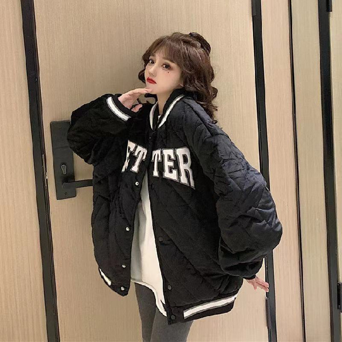 Thickened size foot] baseball jacket cotton-padded jacket women's cotton-padded autumn and winter New loose Korean version of bf Harajuku wind coat in