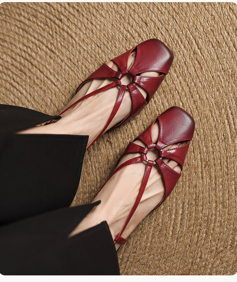 Sandal nữ quai ngang mũi nhọn phong cách vintage, gót thấp 3 cm — đen chi tiết 10