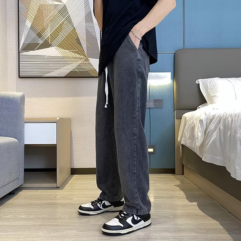 Jeans hombres sueltos rectos 2024 marca de moda de primavera y verano pantalones largos de trapeador casual americano de pierna ancha para hombres