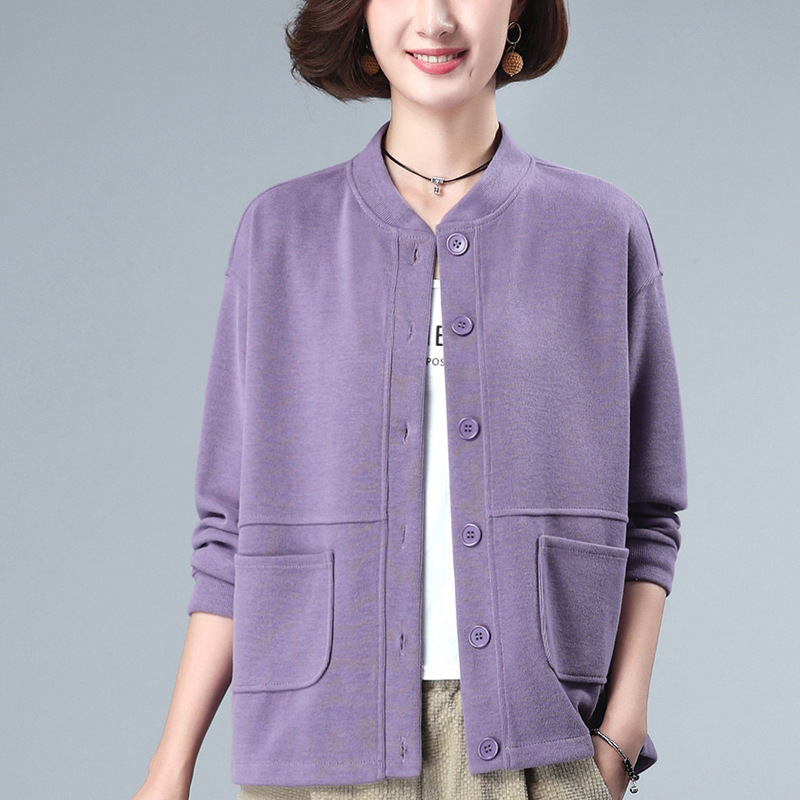Sweater Coat Women's Cardigan Short Small New Loose Top Thin Purple Casual Mother Cotton Autumn Clothes