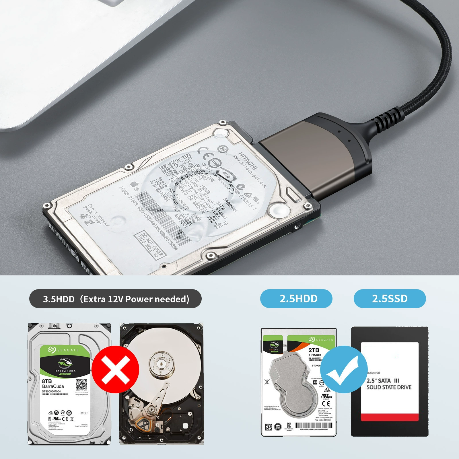 Горячий 3,5" SATA кабель жесткого диска USB3.0, облегчённый кабель для 2,5" SATA механических и твердотельных накопителей