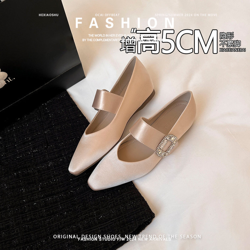 Sheepskin Spring Strap Version cm Flat-Soled 5cm Hidden Heel Single Shoe with Rhinestones Mary Jane Shoes for Petite Women 2026 Elegant Style Sheepskin Spring Strap Version cm Flat-Soled 5cm Hidden Heel Single Shoe with Rhinestones Mary Jane Shoes for Petite Women 2026 Elegant Style