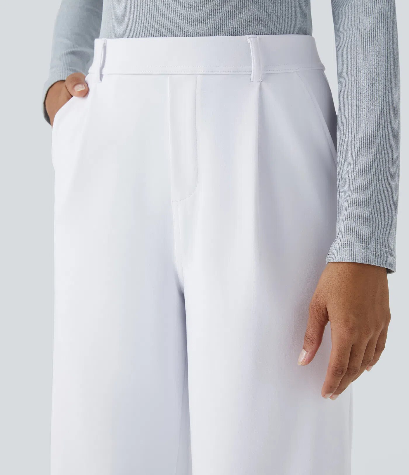 Elegant High-Waisted Straight Leg Pants For Women – Stretchy Office & Casual Trousers, Lightweight Breathable Fabric, Comfort Fit (Light Gray)_ecoleips.com