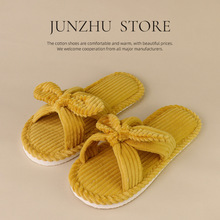 亚马逊少女棉拖鞋INS蝴蝶结居家毛绒拖鞋室内毛毛女批发毛茸茸