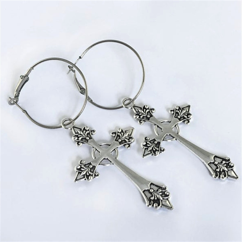 Large Cross Pendant Jewelry Earrings silver Tone Gothic Jewelry Fashion Charm Statement Women Gift